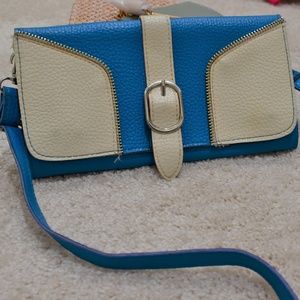 Azure and white satchel purse